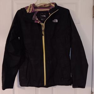 The North Face Women's Hooded Rain Jacket Size Medium Black With Purple & Yellow
